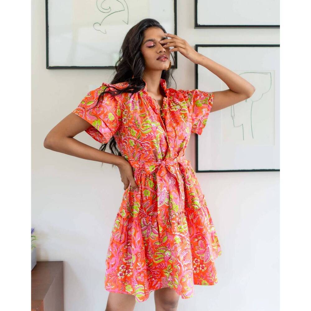 NEW SOHANA poppy dress in orange green